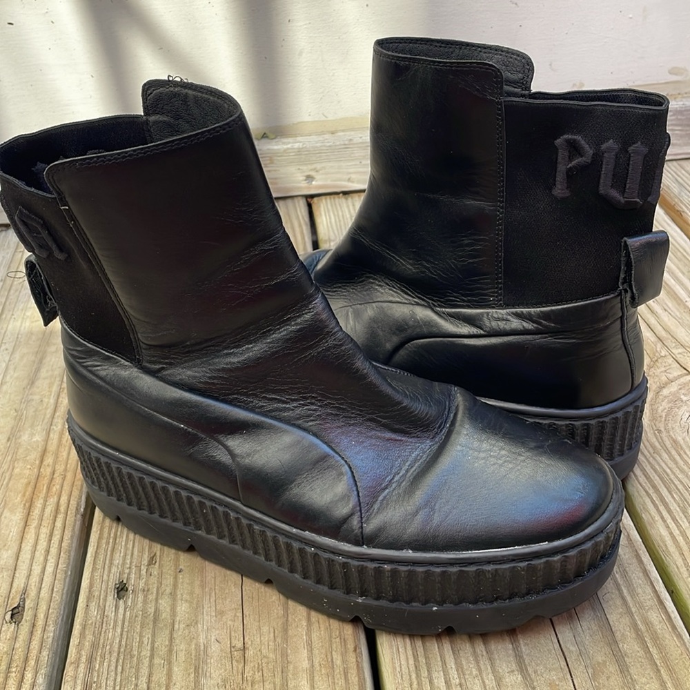 FENTY x PUMA Rihanna Black Leather Chelsea Platform Boots Size 10